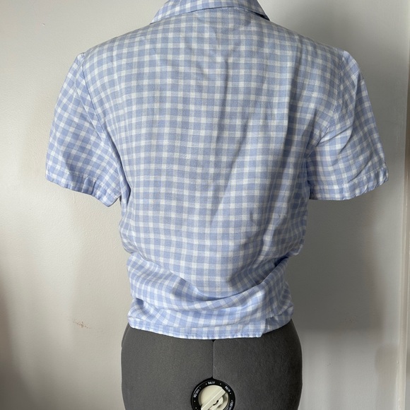 Vintage Gingham Linen Periwinkle Buttondown Shirt - Picture 2 of 8